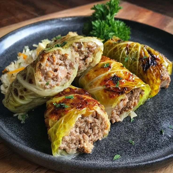 Recette de choux farcis à la viande avec ingrédients comme chou et viande hachée.